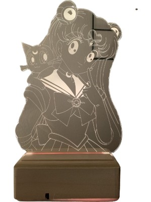 Modiwa Design Sailor Moon Usagi Tsukino 16 Renk Uzaktan Kumandalı 3D Ahşap Gece Lambası Hediyelik