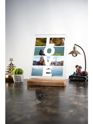 Modiwa Design Love Yatay 4 Fotoğraflı Kişiselleştirilebilir Sevgiliye Masa Dekouru Tasarım Dekoratif Ahşap
