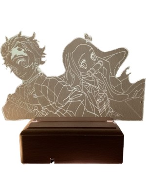 Modiwa Design Demon Slayer 16 Renk Uzaktan Kumandalı 3D Ahşap Gece Lambası Hediyelik