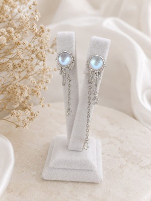 cm Jewelry Zirkon Taşlı Yıldız Detaylı Sallantılı Gümüş Renk Çelik Küpe