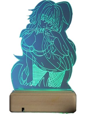 Modiwa Design High School Dxd Rias Gremory 16 Renk Uzaktan Kumandalı 3D Ahşap Gece Lambası Hediyelik