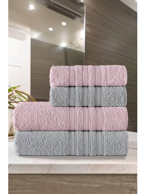 Maxi Trendy Riona Pamuklu 50X90-70X140 cm 4'lü Banyo Havlu Seti (Pembe)