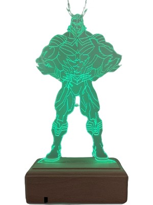 Modiwa Design All Might My Hero Academia Gece 16 Renk Uzaktan Kumandalı 3D Ahşap Gece Lambası