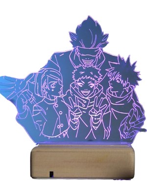 Modiwa Design Jujutsu Kaisen Team Gojo 16 Renk Uzaktan Kumandalı 3D Ahşap Gece Lambası Hediyelik