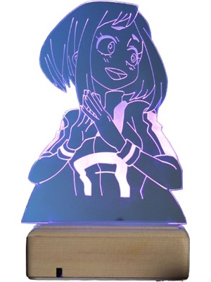 Modiwa Design Uraraka Gravity - My Hero Academia 16 Renk Uzaktan Kumandalı 3D Ahşap Gece Lambası Hediyelik