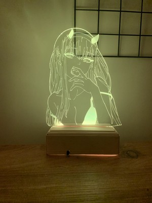 Modiwa Design Darling In The FRANXX 002 Zero Two 16 Renk Uzaktan Kumandalı 3D Ahşap Gece Lambası Hediyelik