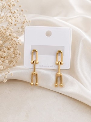 cm Jewelry Gold Zincirli Sallantılı Çelik Küpe