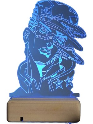 Modiwa Design Jotaro Kujo - Jojo's Bizarre 16 Renk Uzaktan Kumandalı 3D Ahşap Gece Lambası Hediyelik