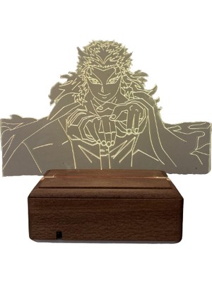 Modiwa Design Kyojuro Rengoku - Demon Slayer 16 Renk Uzaktan Kumandalı 3D Ahşap Gece Lambası Hediyelik