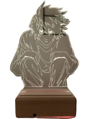 Modiwa Design Death Note L 16 Renk Uzaktan Kumandalı 3D Ahşap Gece Lambası Hediyelik