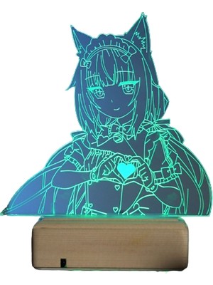 Modiwa Design Vanilla - Nekopara 16 Renk Uzaktan Kumandalı 3D Ahşap Gece Lambası Hediyelik