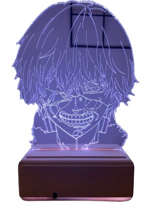 Modiwa Design Tokyo Ghoul Ken Kaneki 16 Renk Uzaktan Kumandalı 3D Ahşap Gece Lambası Hediyelik