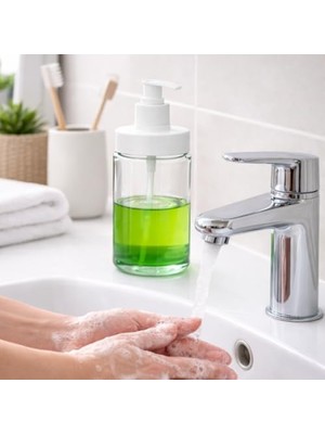 Maxi Trendy Cam Sıvı Sabunluk & Deterjanlık Kilitli Pompalı Sıvı Sabun Haznesi Banyo Sabunluğu Mutfak Deterjanlığı Deterjan Kutusu 320 ml (2)