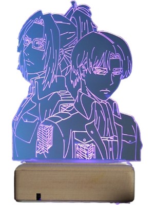 Modiwa Design Levi Ackerman - Hange Zoe AOT 16 Renk Uzaktan Kumandalı 3D Ahşap Gece Lambası Hediyelik