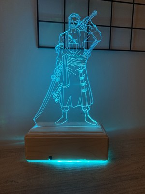 Modiwa Design One Piece Rononoa Zoro 16 Renk Uzaktan Kumandalı 3D Ahşap Gece Lambası Hediyelik