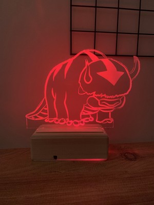 Modiwa Design Avatar Appa 16 Renk Uzaktan Kumandalı 3D Ahşap Gece Lambası Hediyelik