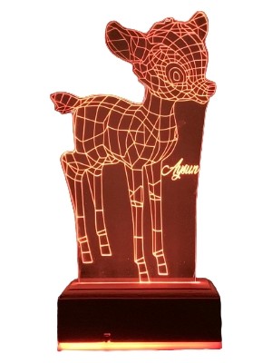 Modiwa Design Çocuklara Özel Bambi Geyik Gece 16 Renk Uzaktan Kumandalı 3D Ahşap Gece Lambası Hediyelik