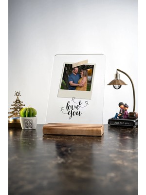 Modiwa Design Love You Fotoğraflı Kişiselleştirilebilir Sevgiliye Masa Dekouru Tasarım Dekoratif Ahşap Masaüstü