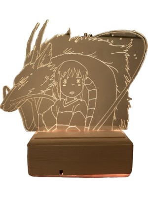 Modiwa Design Spirited Away - Chihiro & Haku 16 Renk Uzaktan Kumandalı 3D Ahşap Gece Lambası Hediyelik