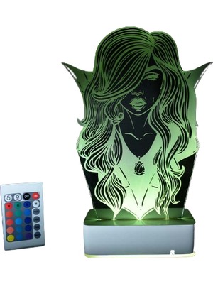 Modiwa Design Vampir Kadın 16 Renk Uzaktan Kumandalı 3D Ahşap Gece Lambası Hediyelik