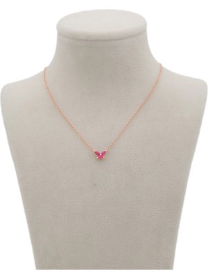 Brisinga Rose Pembe Taşlı Mini Kelebek Gümüş Kolye