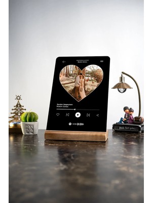 Modiwa Design Siyah Kalp Spotify Fotoğraflı Sevgiliye Masa Ev Dekor Tasarım Dekoratif Ahşap Masaüstü Obje