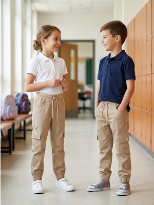 Prens Unisex Ribanalı Paçası Lastikli Pamuklu Okul Pantolonu