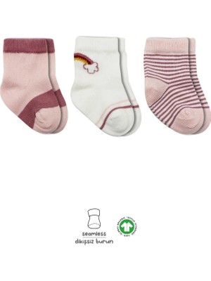 Kentex Mey Ithalat®   3'lü Penye Rainbow Soket Çorap BS10113 Pudra