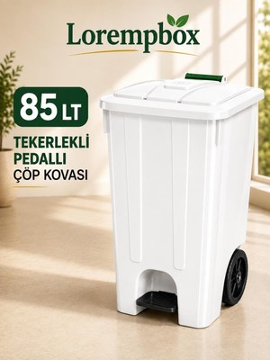 Lorempbox 85 Lt Tekerlekli Pedallı Çöp Kovası | Ağır Hizmet Tipi Plastik Çöp Konteyneri | Ev, Ofis, Otel, Restoran ve Hastane Kullanımına Uygun
