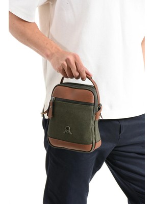 Haki Taba Mega Polo Erkek Kanvas Elden Tutmalı Çapraz Çanta