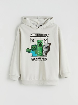 Lc Waikiki Yeni Sezon Kapüşonlu Minecraft Baskılı Erkek Çocuk Kalın Sweatshirt