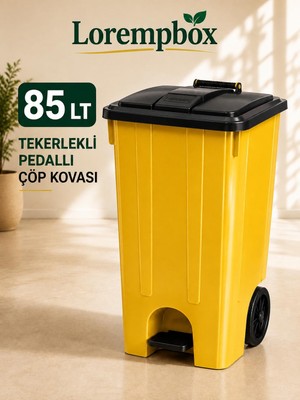 Lorempbox 85 Lt Tekerlekli Pedallı Çöp Kovası | Ağır Hizmet Tipi Plastik Çöp Konteyneri | Ev, Ofis, Otel, Restoran ve Hastane Kullanımına Uygun
