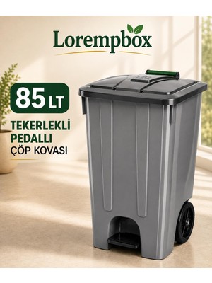 Lorempbox 85 Lt Tekerlekli Pedallı Çöp Kovası | Ağır Hizmet Tipi Plastik Çöp Konteyneri | Ev, Ofis, Otel, Restoran ve Hastane Kullanımına Uygun