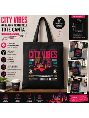 Tişört Kodu City Vibes Gabardin Fermuarlı Tote Çanta – Siyah