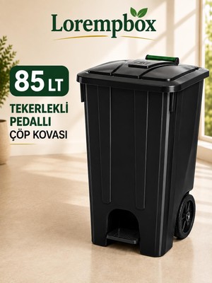 Lorempbox 85 Lt Tekerlekli Pedallı Çöp Kovası | Ağır Hizmet Tipi Plastik Çöp Konteyneri | Ev, Ofis, Otel, Restoran ve Hastane Kullanımına Uygun