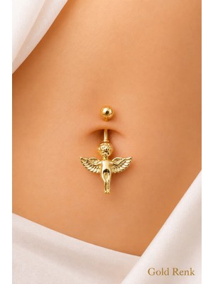 Sacce Scarves & Accessories Çelik Melek Figürlü Göbek Piercing Gold