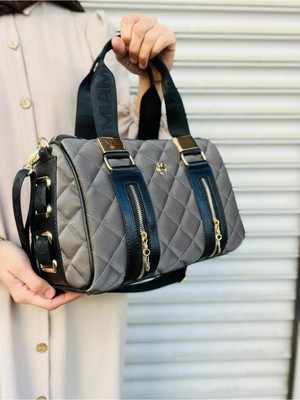 Çanta Trend Büyük Boy Kapitone El Omuz Çantası Gri Renk Trend Silindir Model Şık ve Ergonomik Tasarım