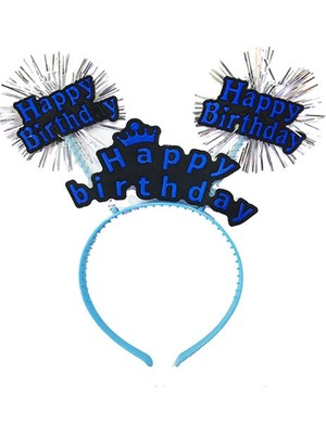 MiraLive Happy Birthday Yazılı Püsküllü Neon Mavi Renk Doğum Günü Tacı 22X19 cm