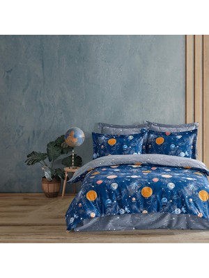1001 Galaxy |%100 Pamuklu Çift Kişilik Nevresim Takımı Mavi