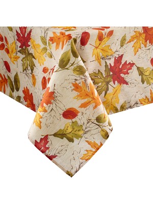 1001 Elrene Home Fashions Sonbahar Yaprakları Sonbahar Baskılı Masa Örtüsü, Resmi Veya Günlük Kul