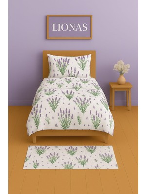 1001 Tek Kişilik Desenli Nevresim Takımı, Lavanta Deseni, 155 x 230 Cm, Pamuk Polyester Karışım, Ka