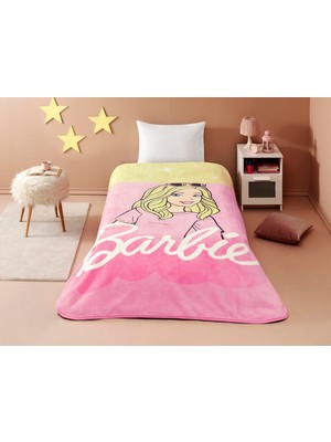1001 Barbie Malibu Çizgi Film Karakteri Pamuk-Polyester Karışım Battaniye, Sarı, Pembe, Tek Kişilik