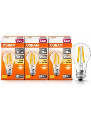 1001 LED Filament Ampul 6.5W (60W Eşdeğer) 2700K Sarı Işık 806 Lümen E27 Duy – 3’lü Paket –