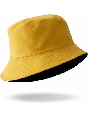 1001 Çift Taraflı Bucket Kova Balıkçı Şapka UNISEX%100 Pamuklu Siyah Iç Astarlı Dörtmevsim Mevs