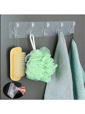 CATEKSSS 3 Adet 5'li Kendinden Yapışkanlı Güçlü Şeffaf Askılık - Kapı Arkası Mutfak Duvar Banyo Askı Plastik