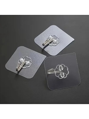 CATEKSSS 3 Adet 6x6 cm Şeffaf Kendinden Yapışkanlı Kancalı Suya Dayanıklı Güçlü Askı Plastik Beyaz