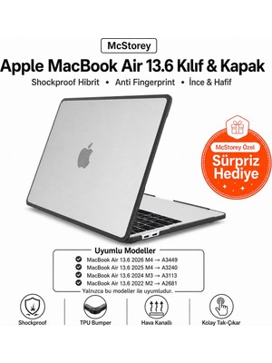 1001 MacBook Air 13.6 Inç M2 M3 M4 M5 Uyumlu Darbe Korumalı Sert Kılıf | Rugged Koruma Hard Case –