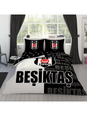 1001 Beşiktaş Parçalı Logo Pamuk Çift Kişilik Nevresim Takımı