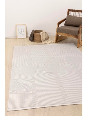 1001 Farahan Beyaz Geometrik Tozumaz Salon Koridor Balkon Teras Bahçe Oturma Odası Halısı A0861A, 160