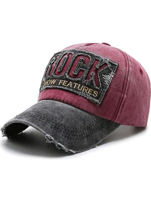 1001 Rock Eskitme Trucker Şapka Unisex Metal Tokalı Ayarlanabilir Vintage Kırmızı Siyah